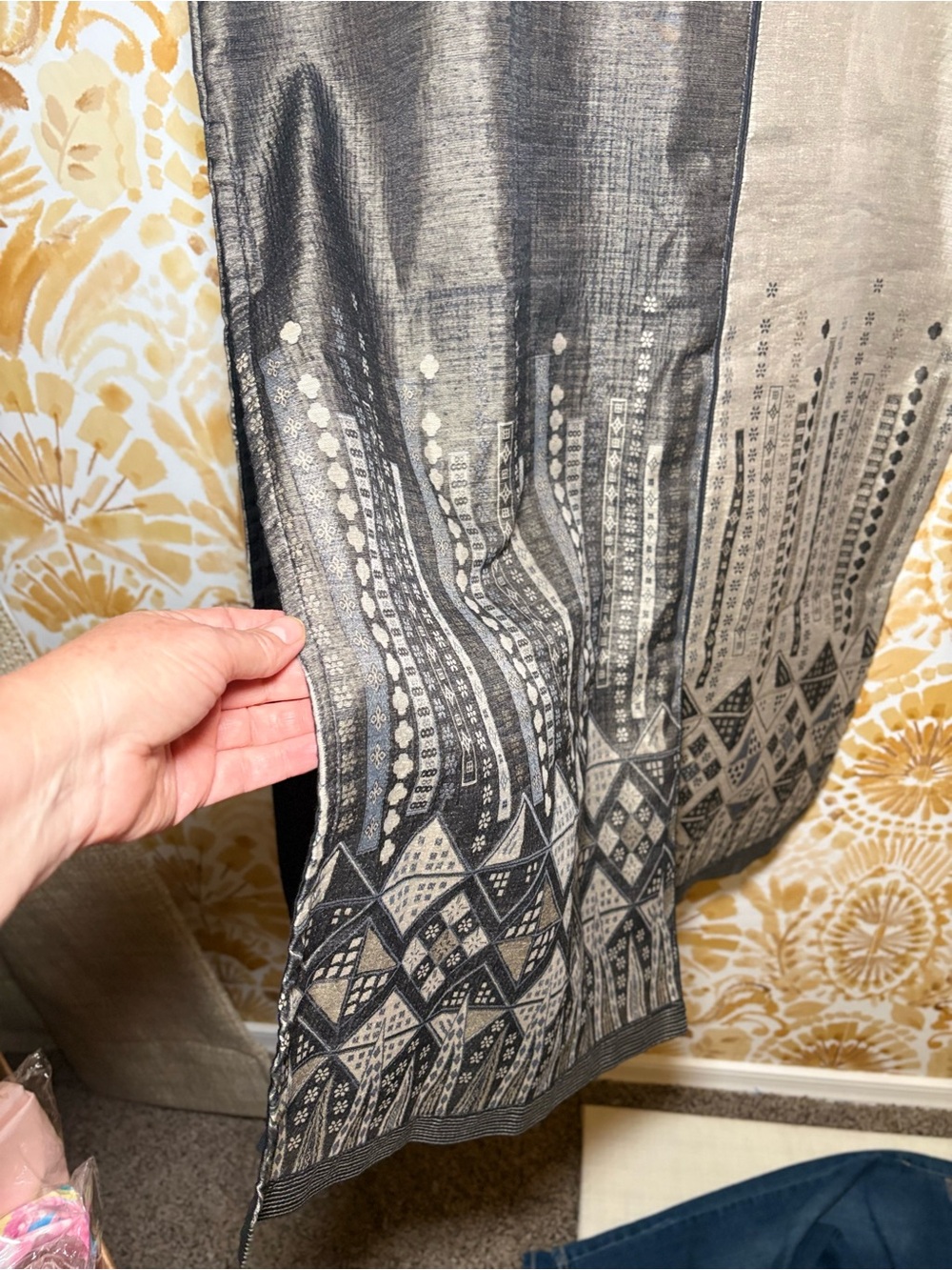 Sakshi Sleeveless Black & Taupe Patchwork Tunic Top | Boho Art-to-Wear - Picture 6 of 11